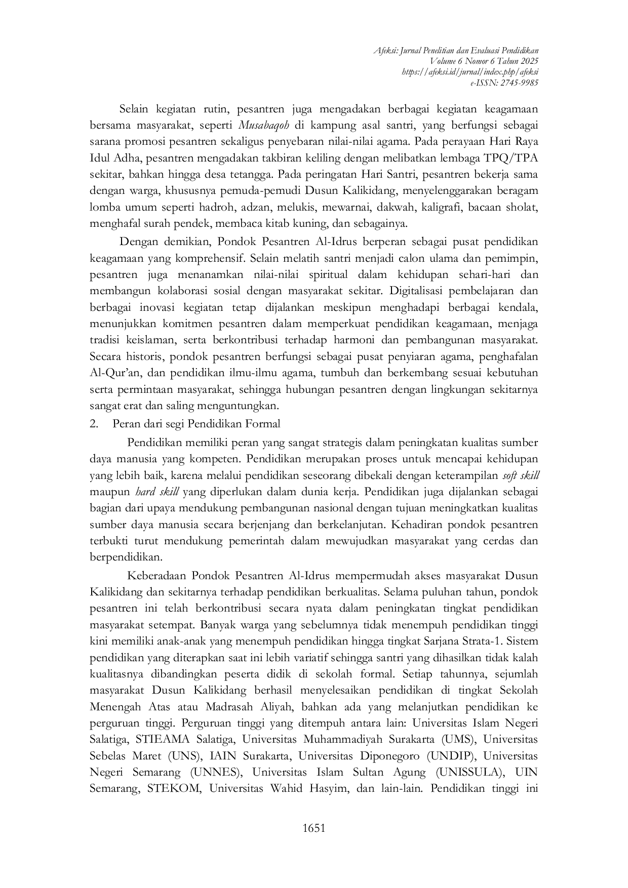 JURIS Peran Pondok Pesantren Al Idrus Dalam Pendidikan dan Transformasi Kehidupan Masyarakat Sekitar