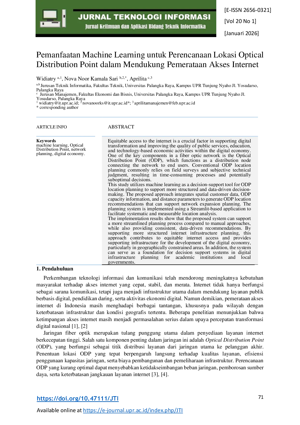 JURIS Pemanfaatan Machine Learning untuk Perencanaan Lokasi Optical Distribution Point dalam Mendukung Pemerataan Akses Internet