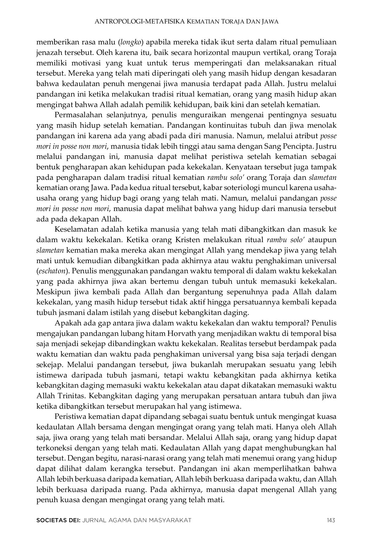 JURIS Teologi Kematian Berdasarkan Perspektif Antropologi Metafisika bagi Tradisi Ritual Kematian Toraja dan Jawa
