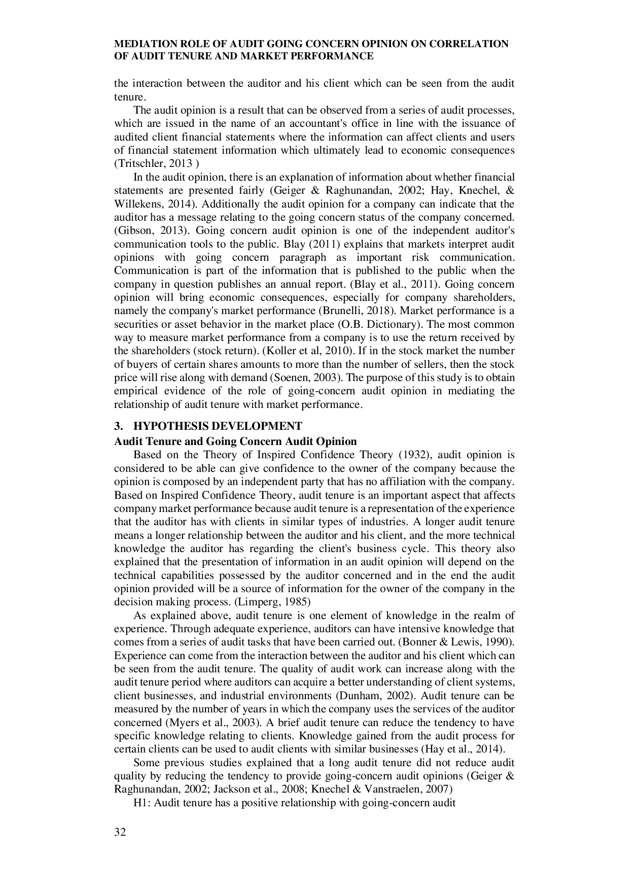 JURIS Mediation Role Of Audit Going Concern Opinion On Correlation Of Audit Tenure And Market Performance