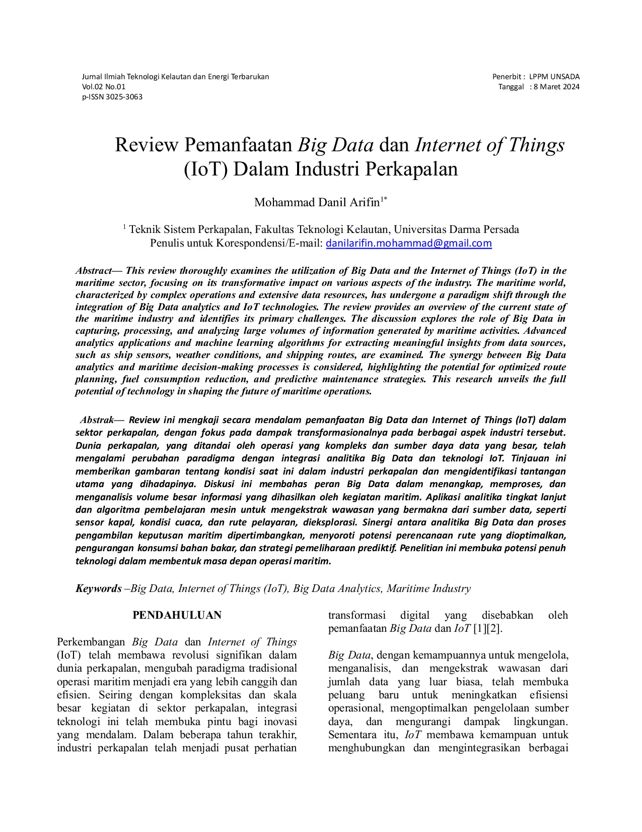 JURIS Review Pemanfaatan Big Data dan Internet of Things IoT Dalam Industri Perkapalan