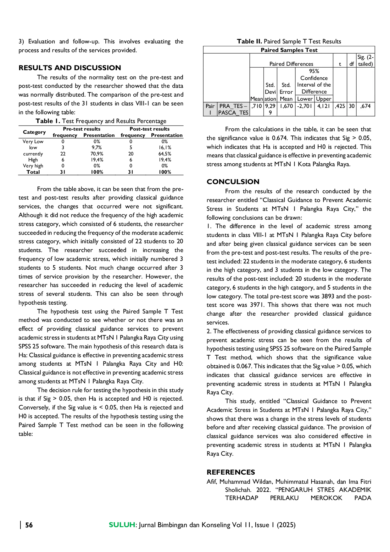 JURIS Classical Guidance to Prevent Academic Stress in Students of Mtsn 1 Palangka Raya City