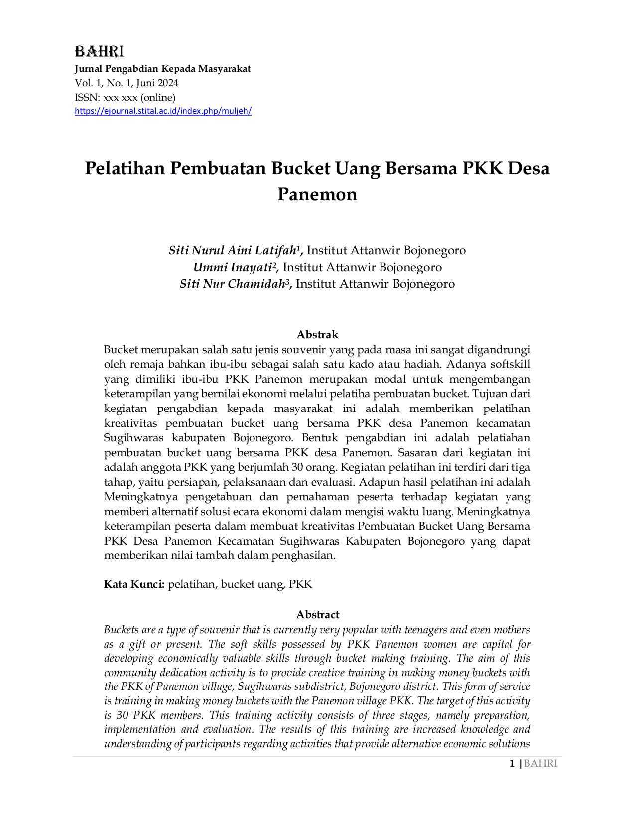 JURIS Pelatihan Pembuatan Bucket Uang Bersama PKK Desa Panemon