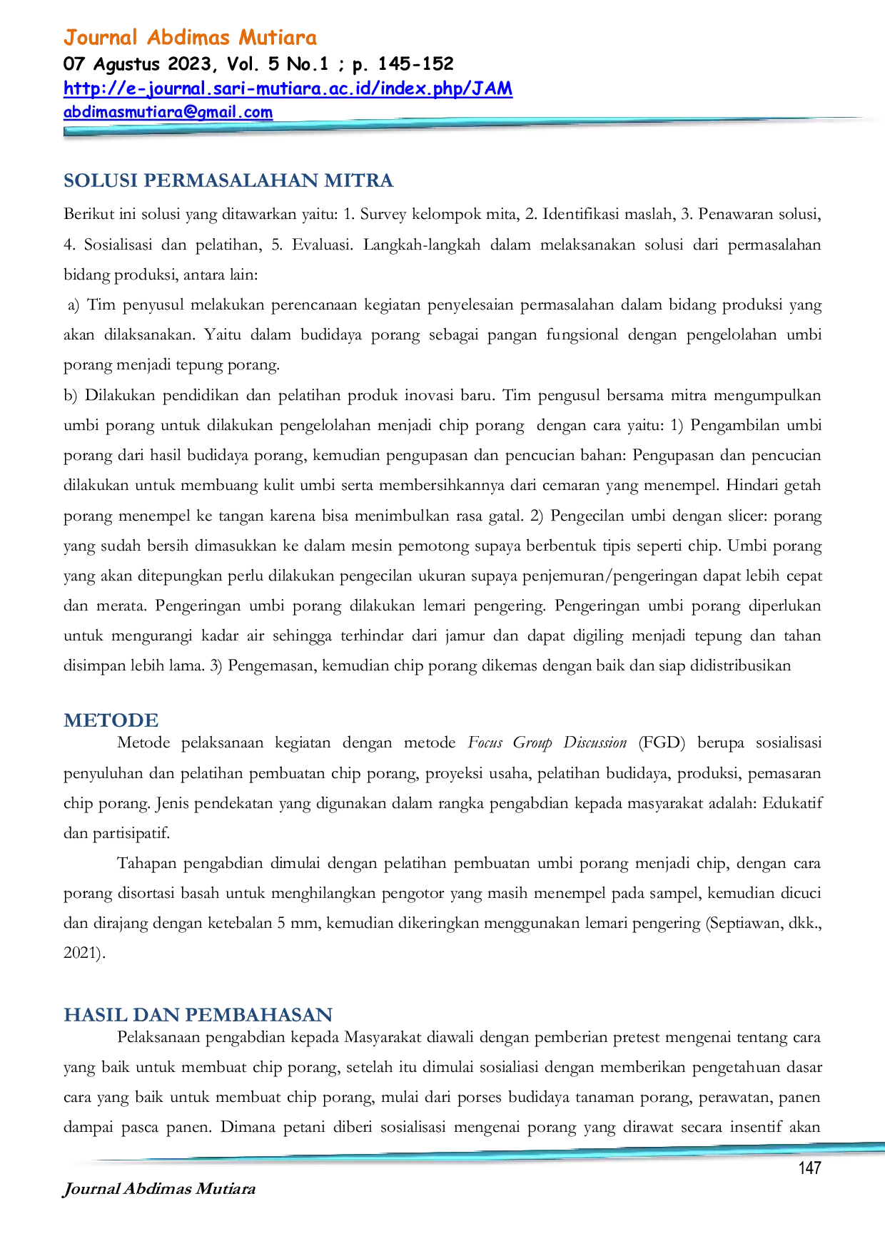 JURIS Pembuatan Chip Porang dari Hasil Budidaya Porang Di Desa Sipahutar 1