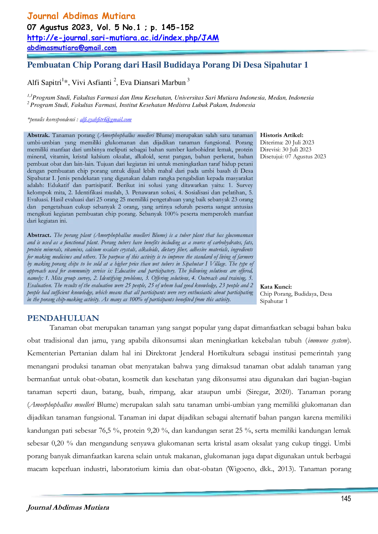 JURIS Pembuatan Chip Porang dari Hasil Budidaya Porang Di Desa Sipahutar 1