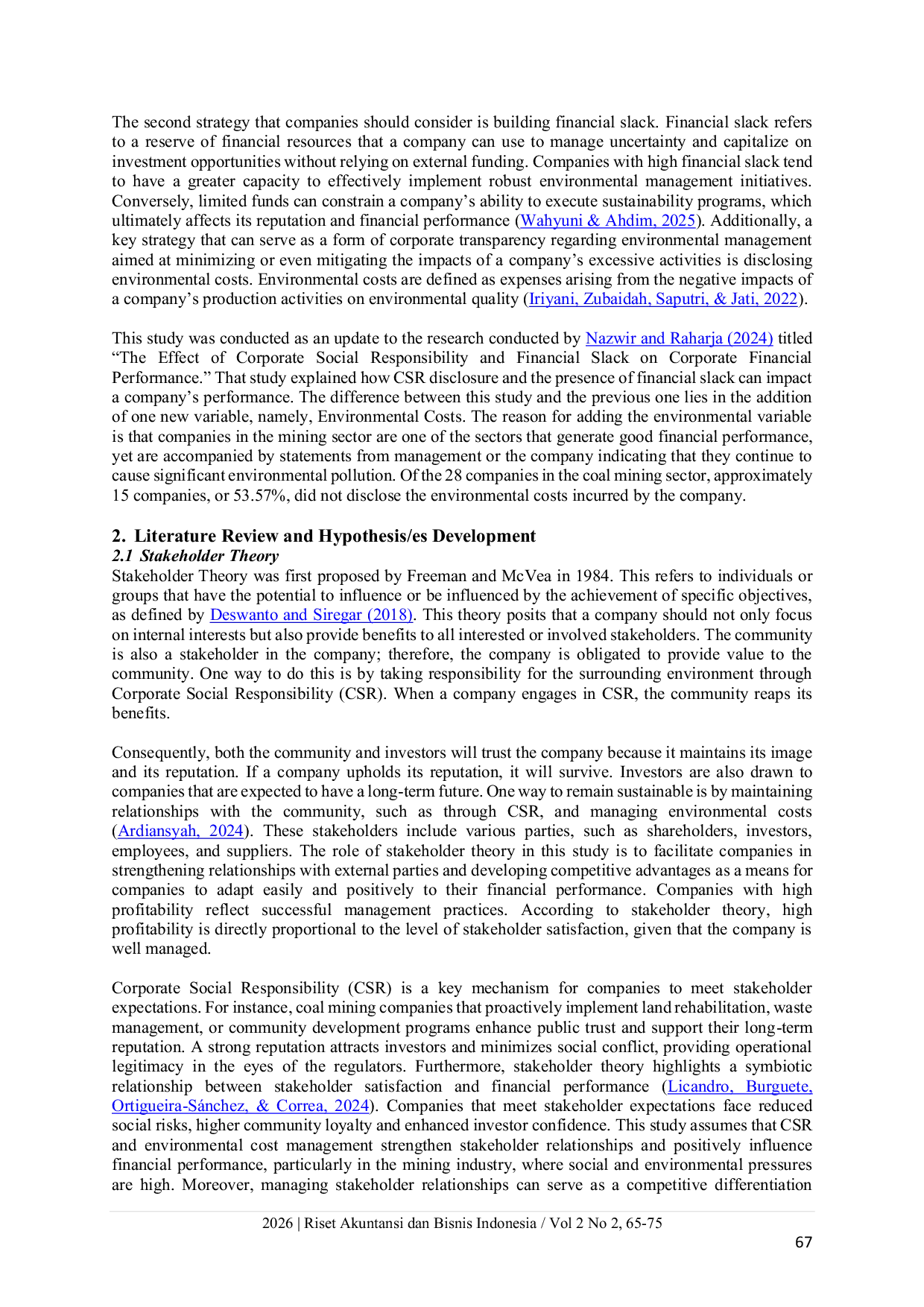 JURIS The Effects Of Corporate Social Responsibility Financial Slack And Environmental Costs On Financial Performance