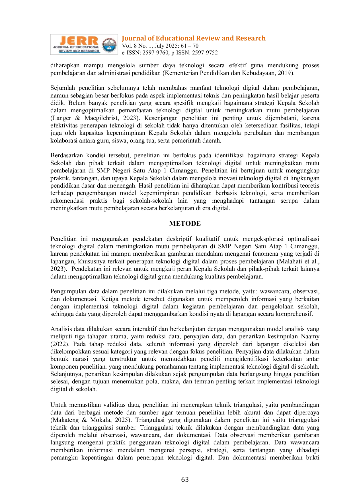 JURIS Optimalisasi Teknologi Digital Dalam Mendukung Mutu Pembelajaran Di Smp Negeri Satu Atap 1 Cimangu