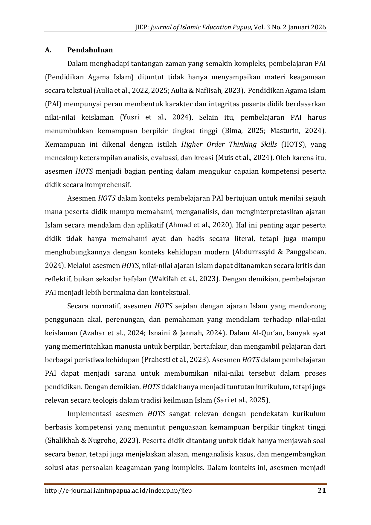 JURIS Ketidaksiapan Pelaksanaan Asesmen HOTS pada Pembelajaran PAI di Sekolah