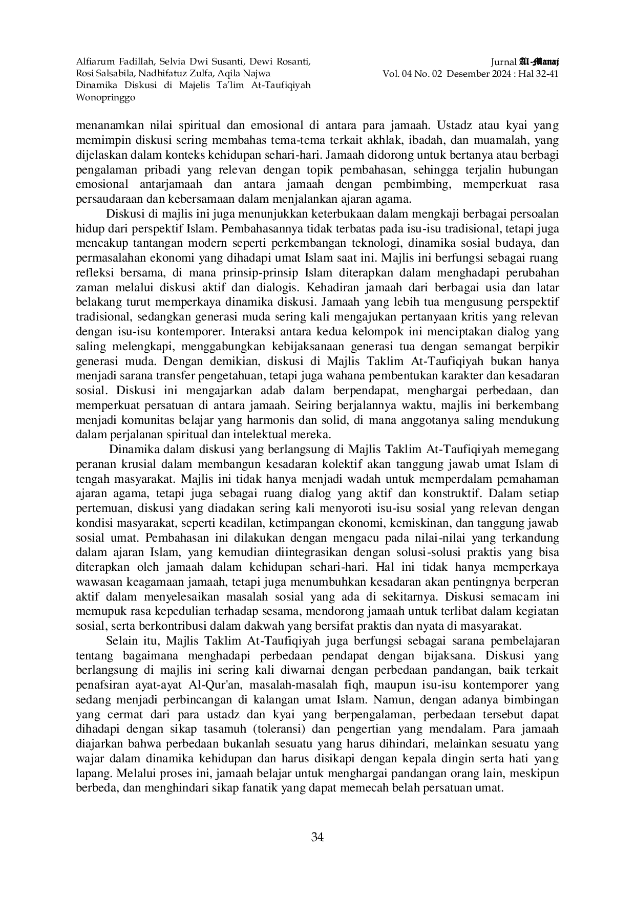JURIS Dinamika Diskusi Di Majelis Ta lim At Taufiqiyah Wonopringgo