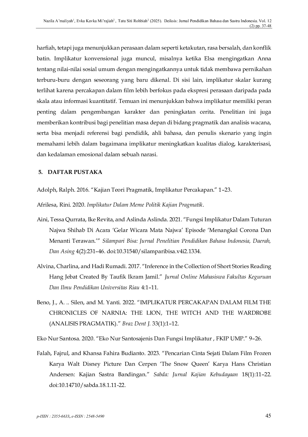 JURIS Conversational Implicature in Frozen 1 A Pragmatic Approach