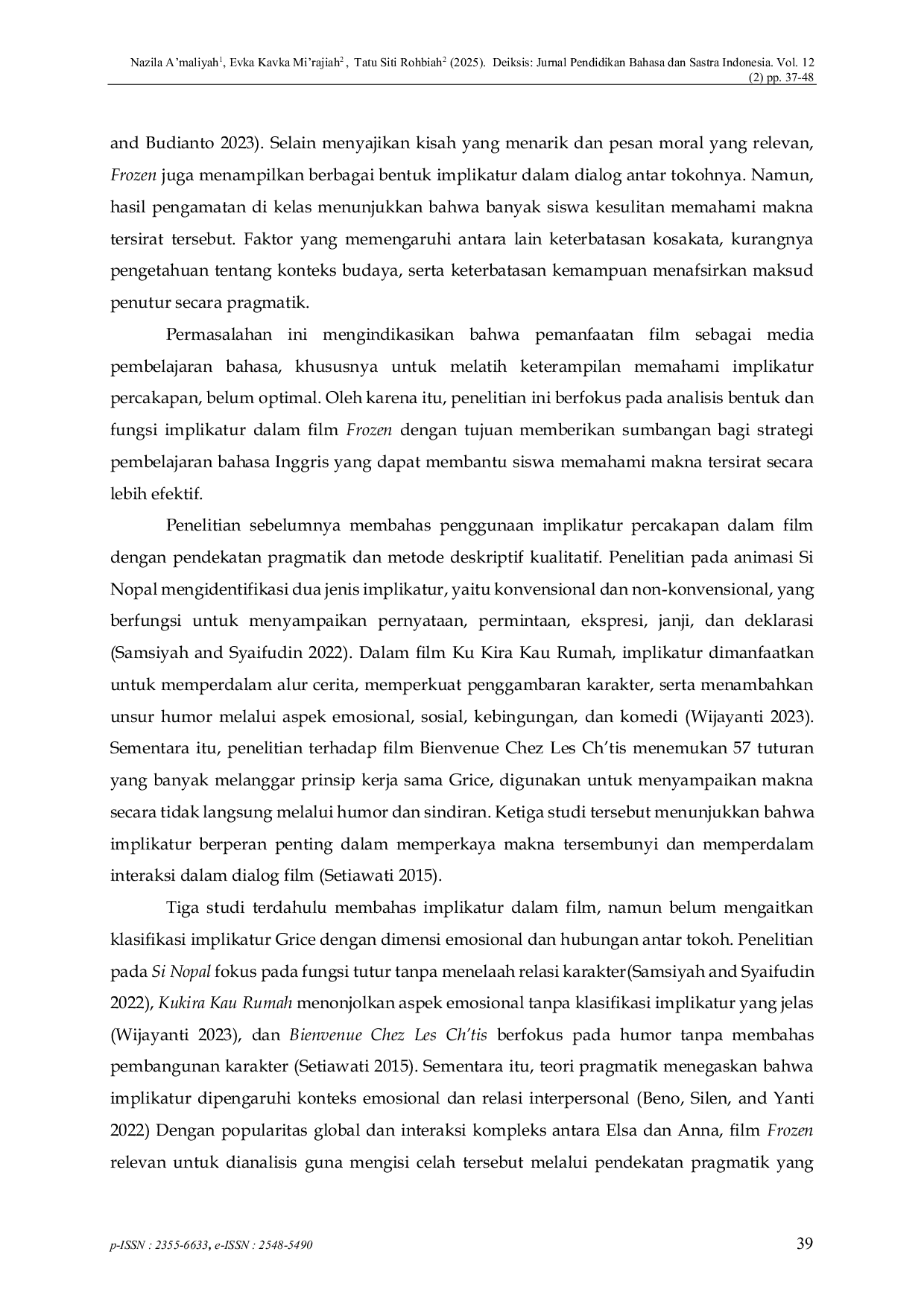JURIS Conversational Implicature in Frozen 1 A Pragmatic Approach