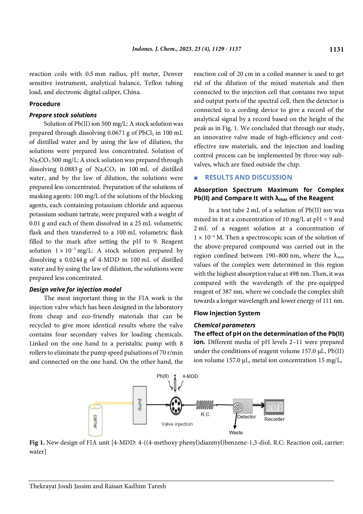 JURIS New Design Valve in Flow Injection System for the Determination of Pb II in Biological and Environmental Samples