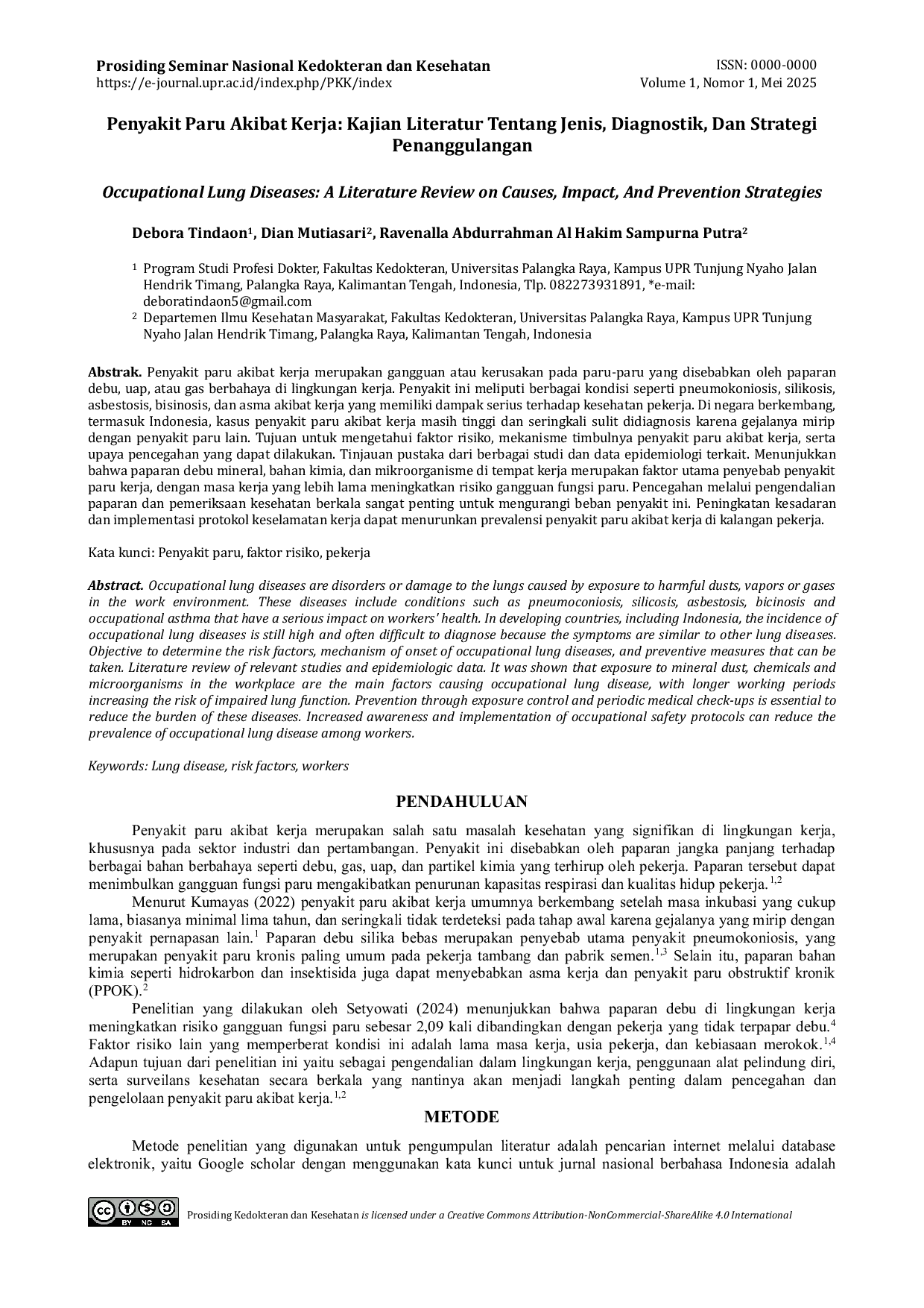 JURIS Penyakit Paru Akibat Kerja Kajian Literatur Tentang Jenis Diagnostik Dan Strategi Penanggulangan