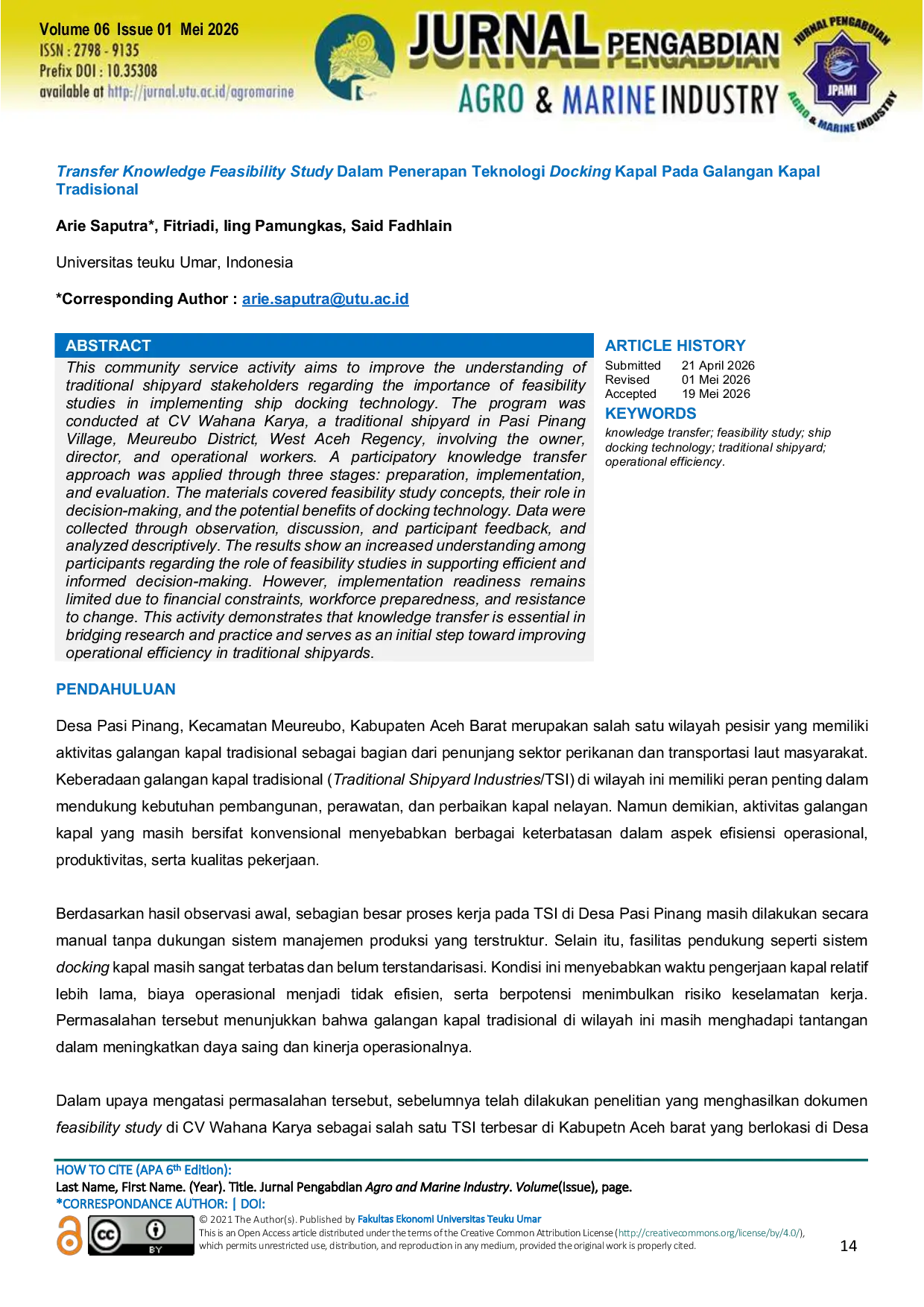 JURIS Transfer Knowledge Feasibility Study dalam Penerapan Teknologi Docking Kapal pada Galangan Kapal Tradisional