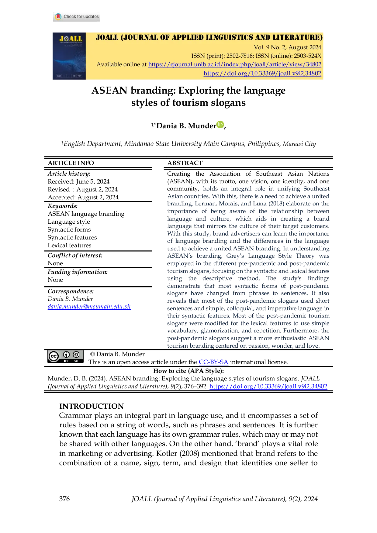 JURIS ASEAN branding Exploring the language styles of tourism slogans