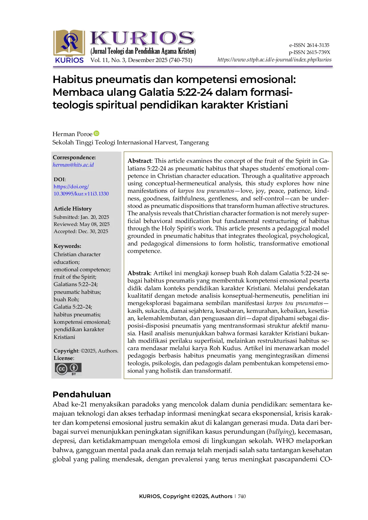 JURIS Habitus pneumatis dan kompetensi emosional Membaca ulang Galatia 5 22 24 bagi pendidikan karakter Kristiani