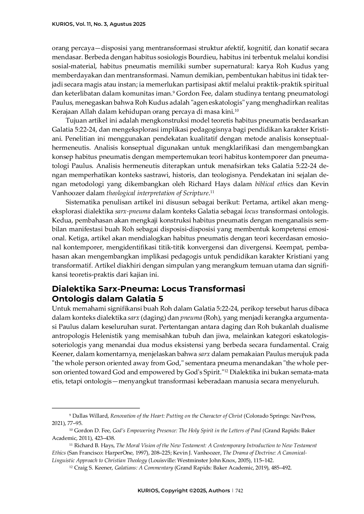 JURIS Habitus pneumatis dan kompetensi emosional Membaca ulang Galatia 5 22 24 bagi pendidikan karakter Kristiani