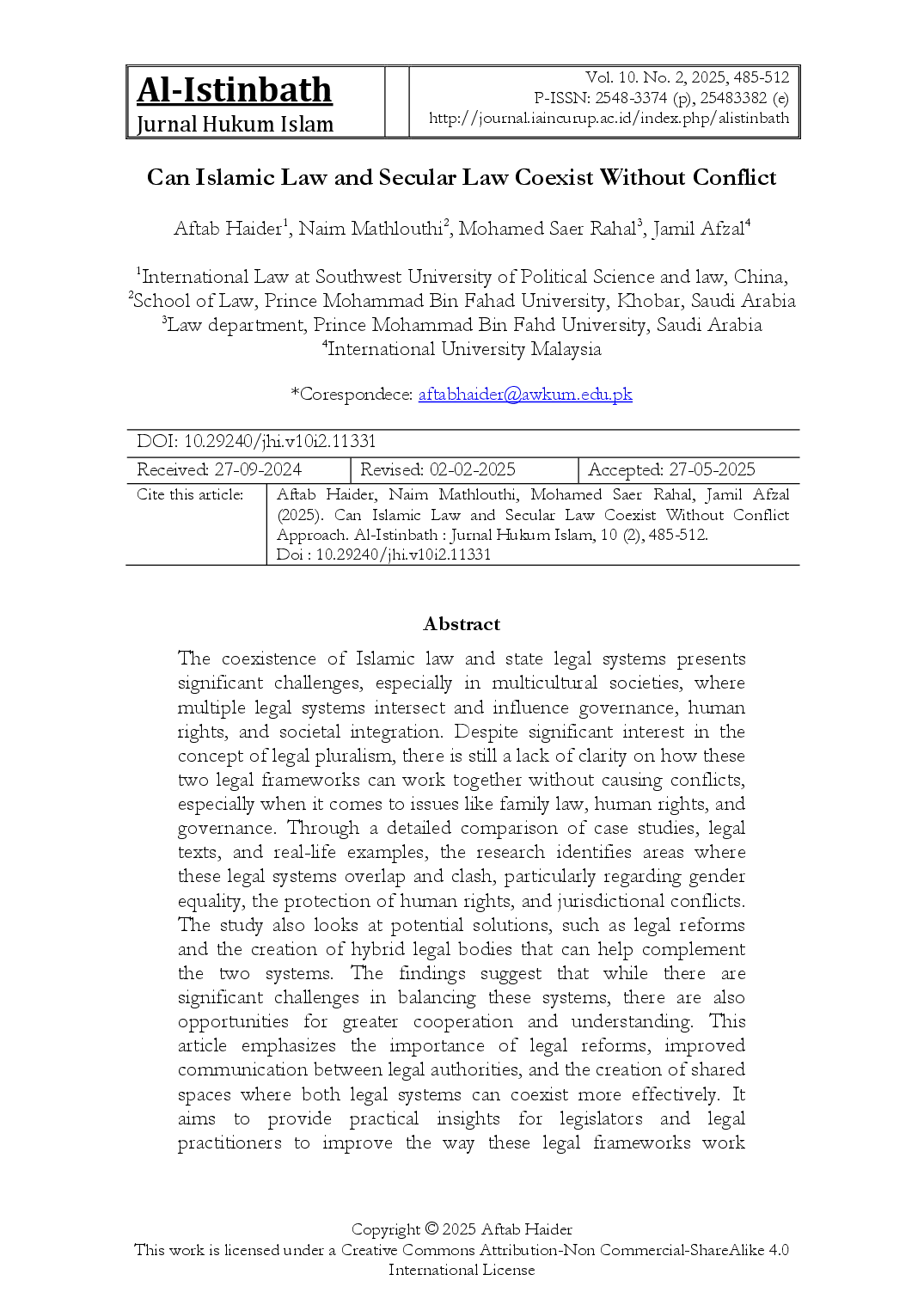 juris Can Islamic Law and Secular Law Coexist Without Conflict