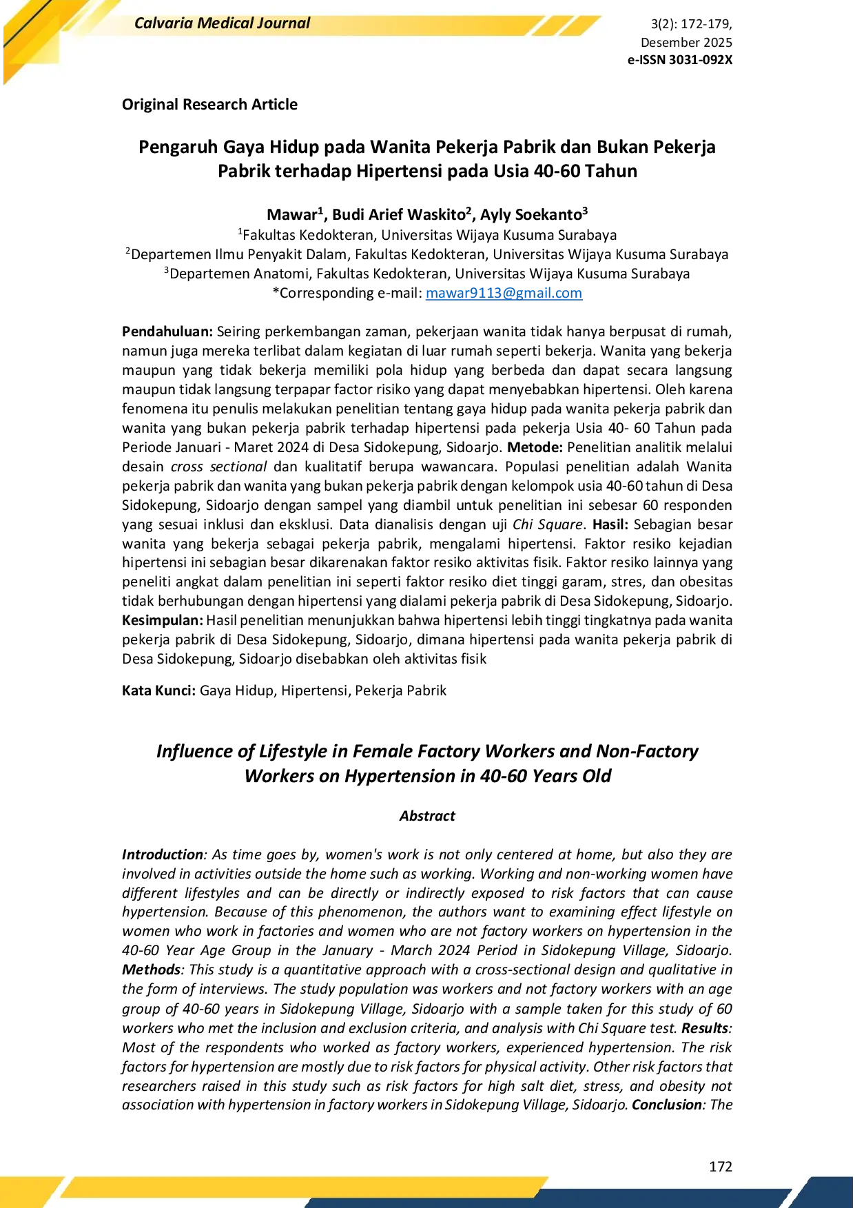 JURIS Pengaruh Gaya Hidup Pada Wanita Pekerja Pabrik Dan Bukan Pekerja Pabrik Terhadap Hipertensi Pada Usia 40Ac60 Tahun