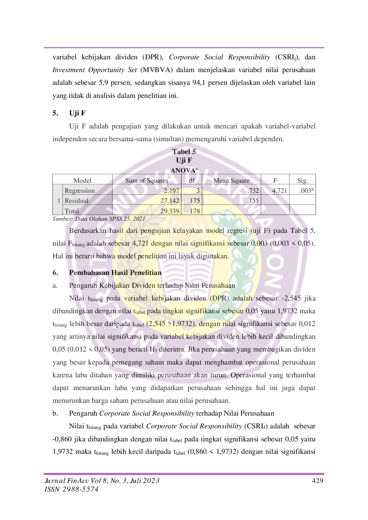 JURIS Pengaruh Kebijakan Dividen Corporate Social Responsibility Dan Investment Opportunity Set Terhadap Nilai Perusahaan Pada Perusahaan Sektor Manufaktur Di Bursa Efek Indonesia