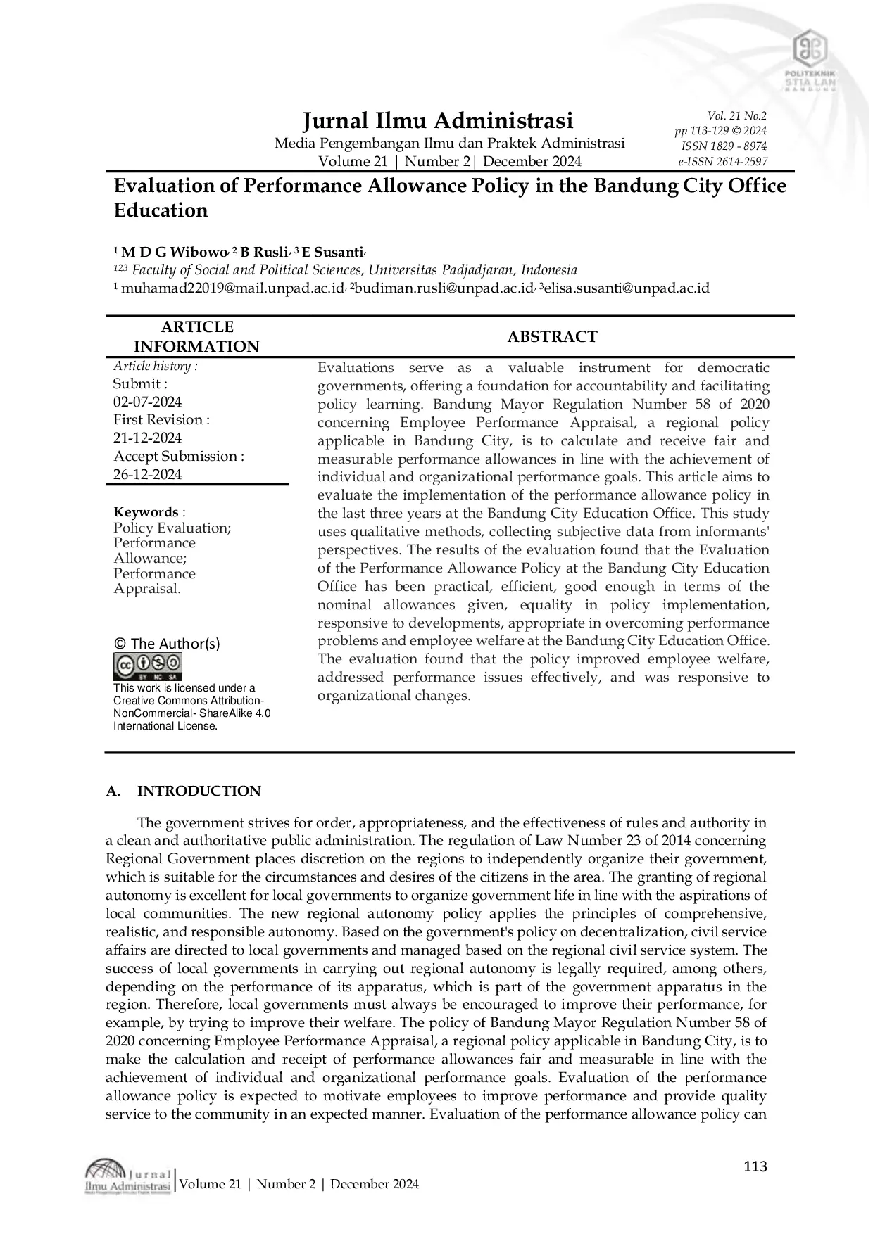 JURIS Evaluasi Kebijakan Tunjangan Kinerja di Kantor Pendidikan Kota Bandung