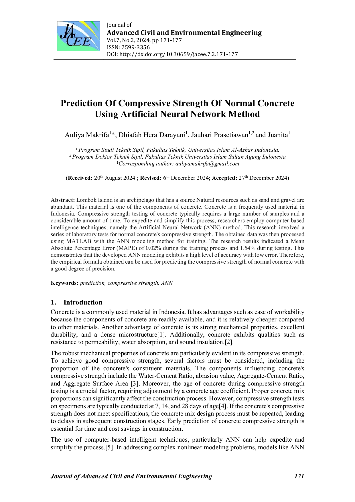 JURIS Artificial Neural Network Method for Predicting Compressive Strength of Normal Concrete
