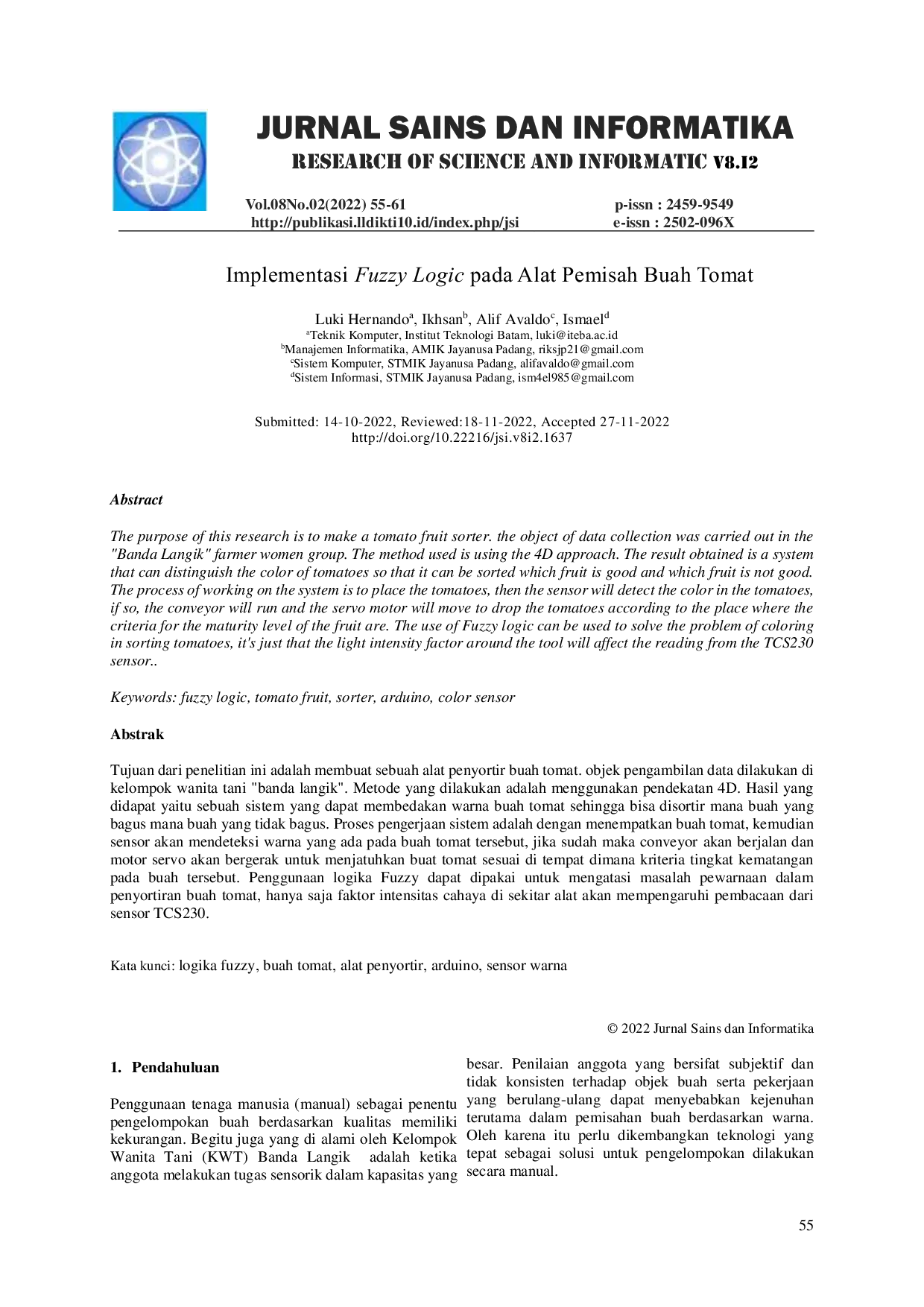 JURIS Implementasi Fuzzy Logic pada Alat Pemisah Buah Tomat