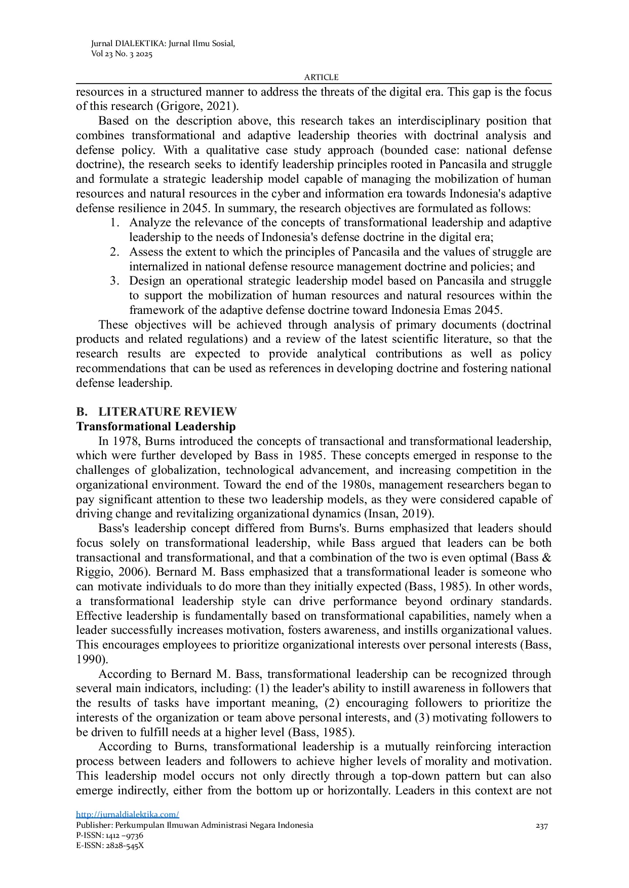 JURIS Transformational Leadership Model Based on Pancasila and Struggle in Mobilizing National Resources for Indonesia s Adaptive Defense Doctrine 2045