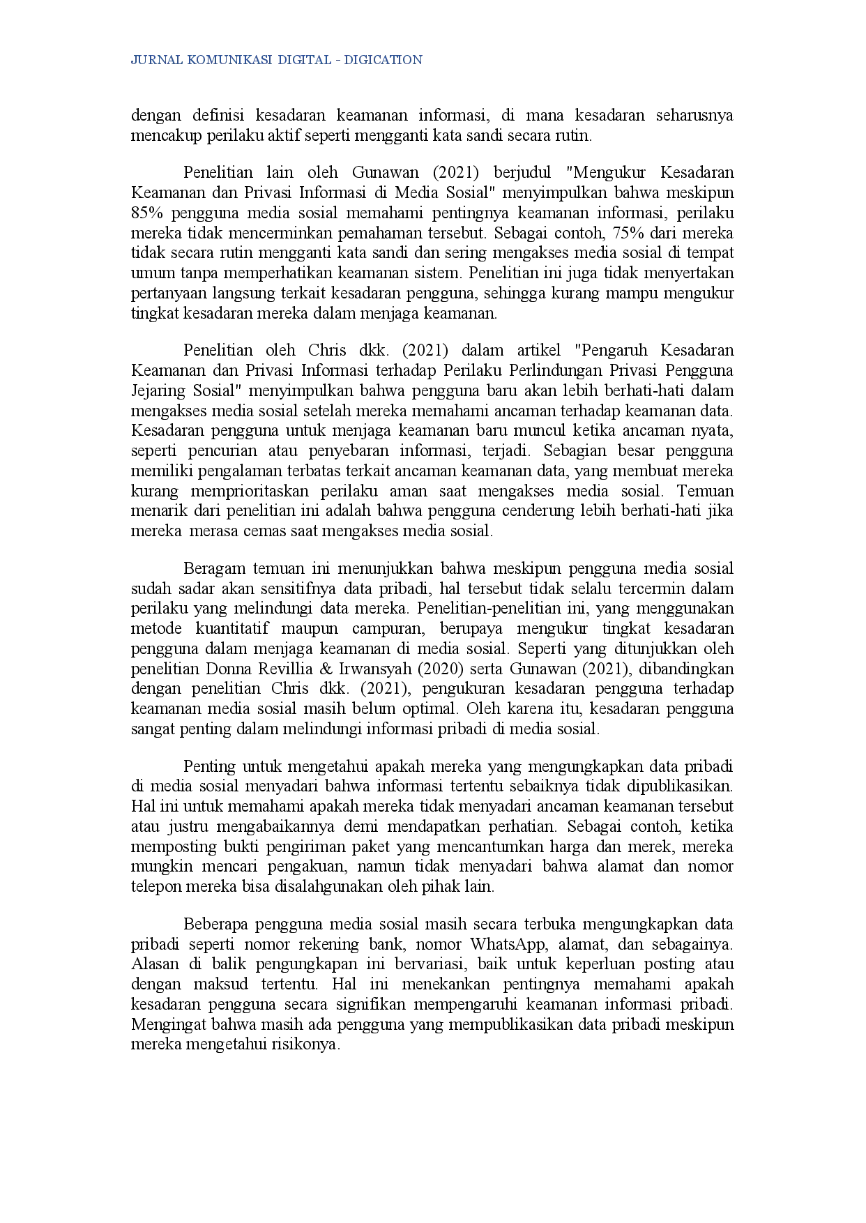 juris Analisis Kesadaran dan Perilaku Pengguna dalam Menjaga Keamanan Informasi Pribadi Media Sosial