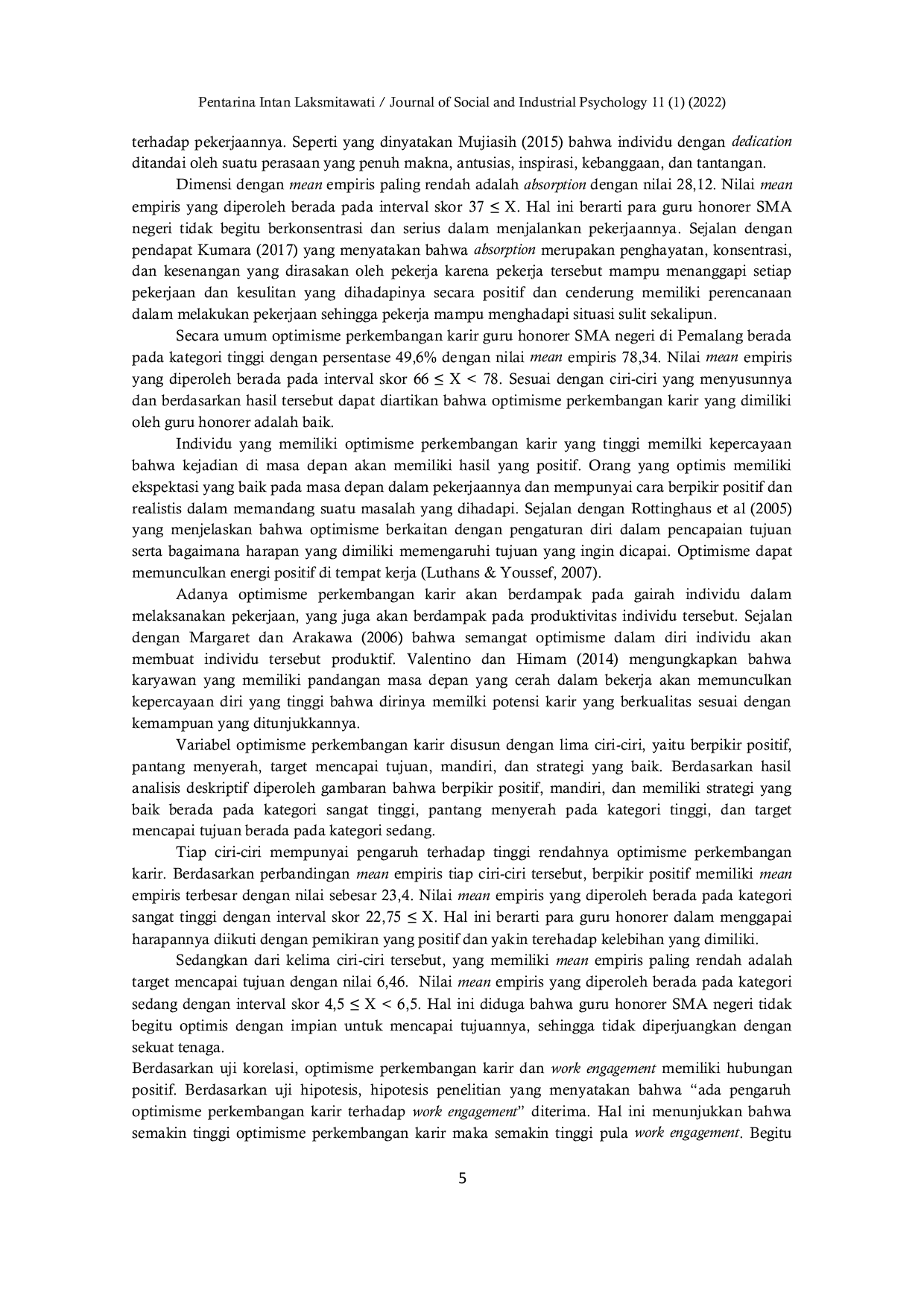 JURIS Pengaruh Optimisme Perkembangan Karir Terhadap Work Engagement pada Guru Honorer SMA Negeri di Pemalang