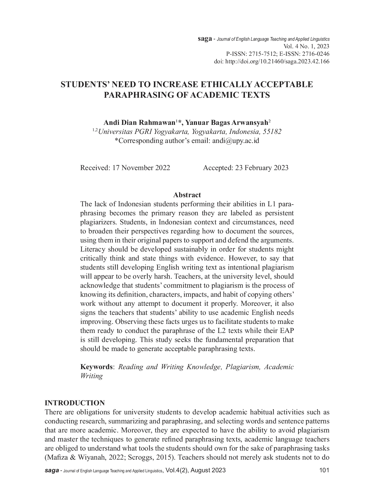 JURIS Students Need to Increase Ethically Acceptable Paraphrasing of Academic Texts