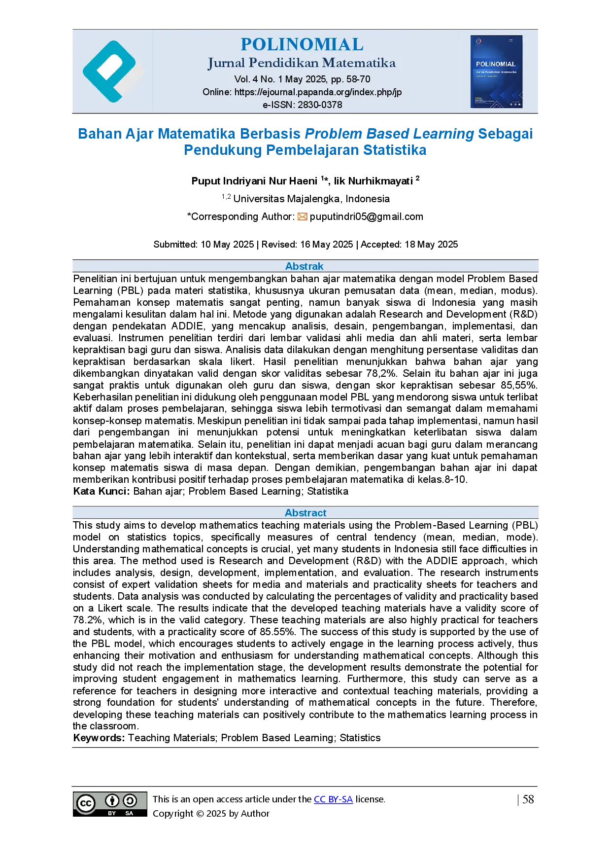 juris Bahan Ajar Matematika Berbasis Problem Based Learning Sebagai Pendukung Pembelajaran Statistika