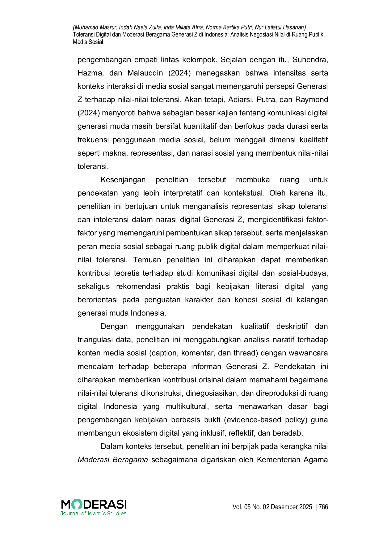 JURIS Toleransi Digital dan Moderasi Beragama Generasi Z di Indonesia Analisis Negosiasi Nilai di Ruang Publik Media Sosial