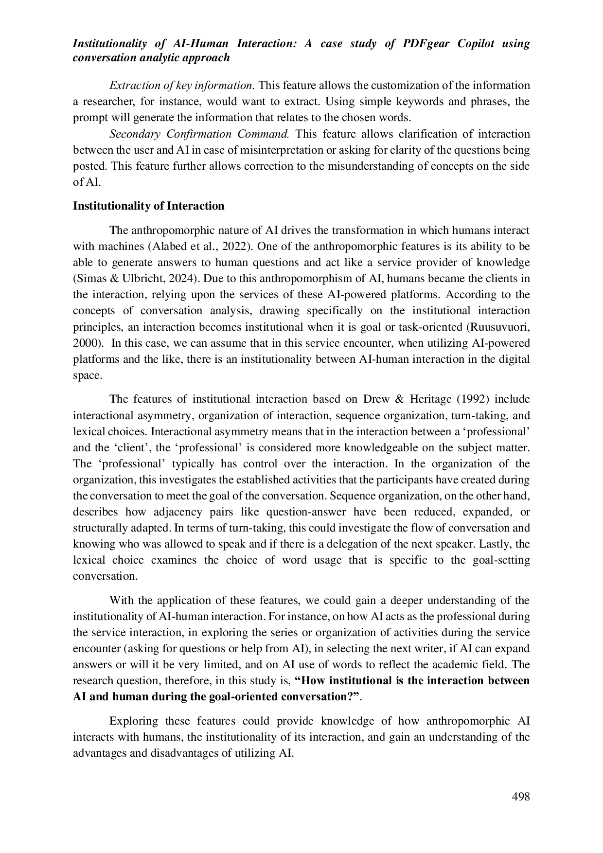 JURIS Institutionality of AI Human Interaction A case study of PDFgear Copilot using conversation analytic approach