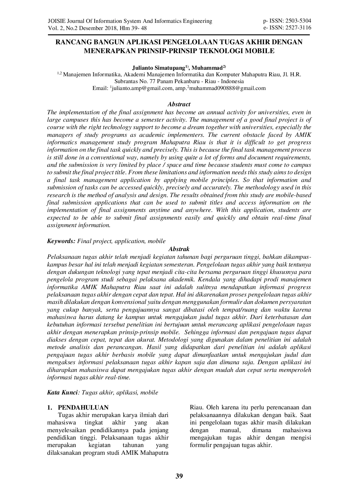 juris Rancang Bangun Aplikasi Pengelolaan Tugas Akhir dengan Menerapkan Prinsip Prinsip Teknologi Mobile