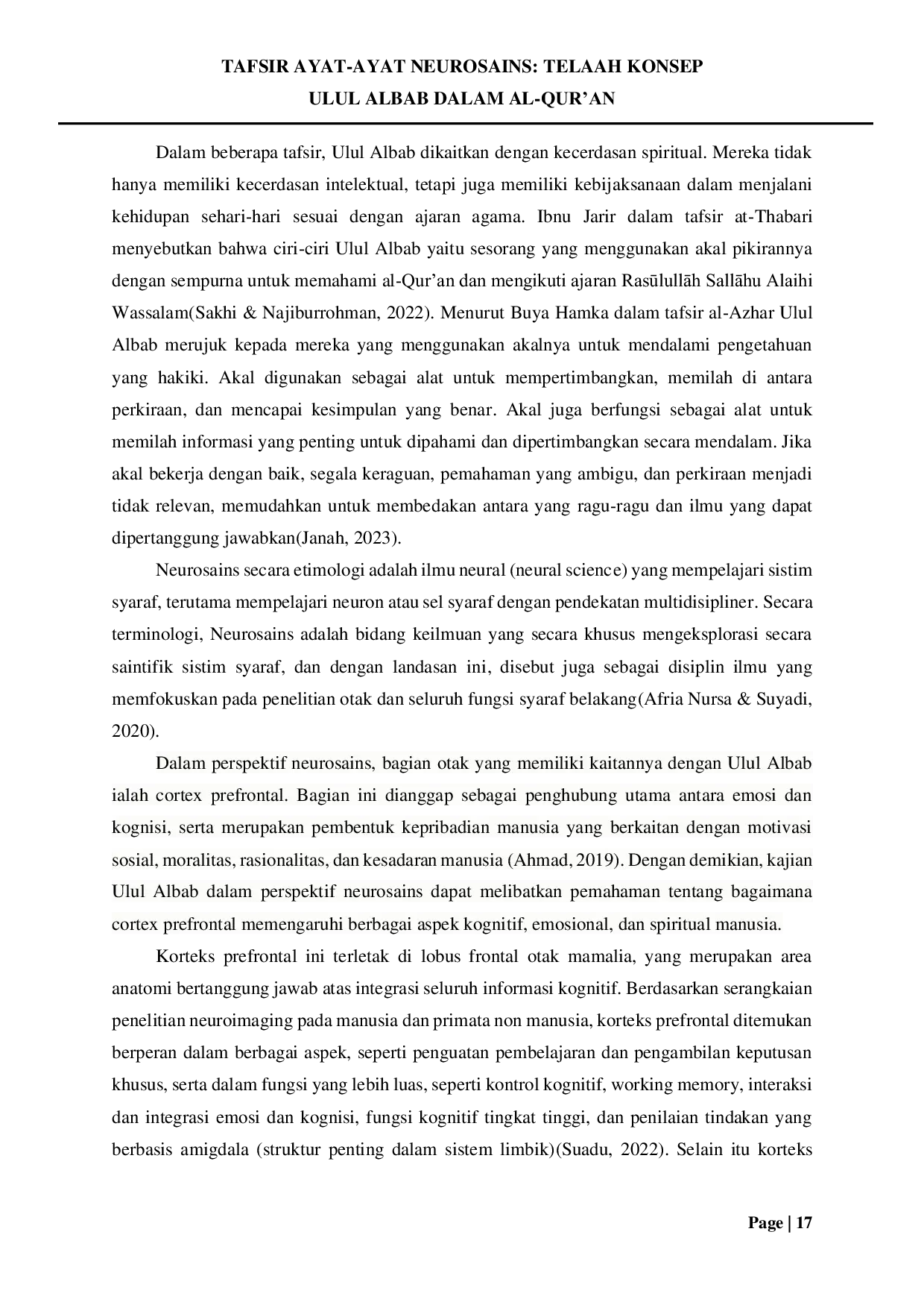 JURIS Tafsir Ayat Ayat Neurosains Telaah Konsep Ulul Albab Dalam Al Qur an