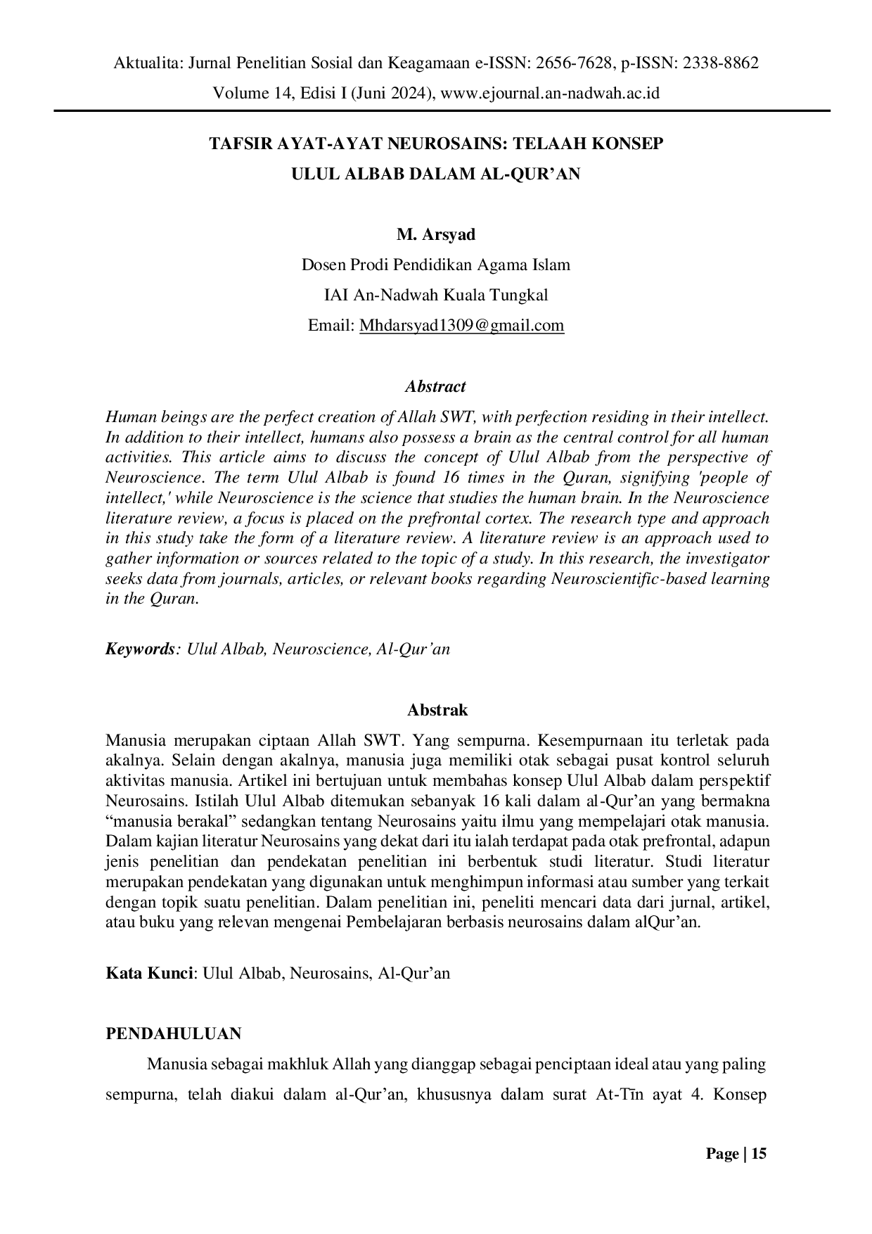 JURIS Tafsir Ayat Ayat Neurosains Telaah Konsep Ulul Albab Dalam Al Qur an