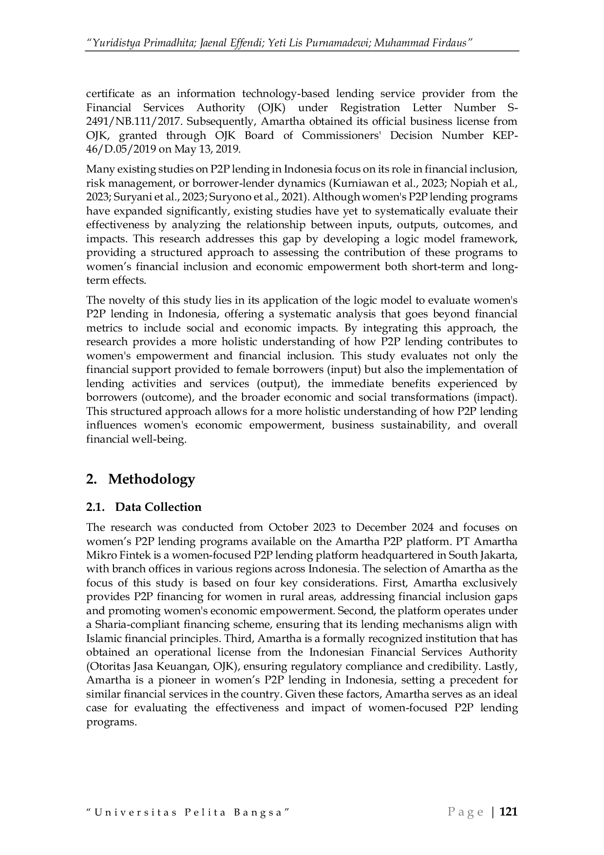 JURIS Developing a Logic Model for Evaluating Women s P2P Lending Programs