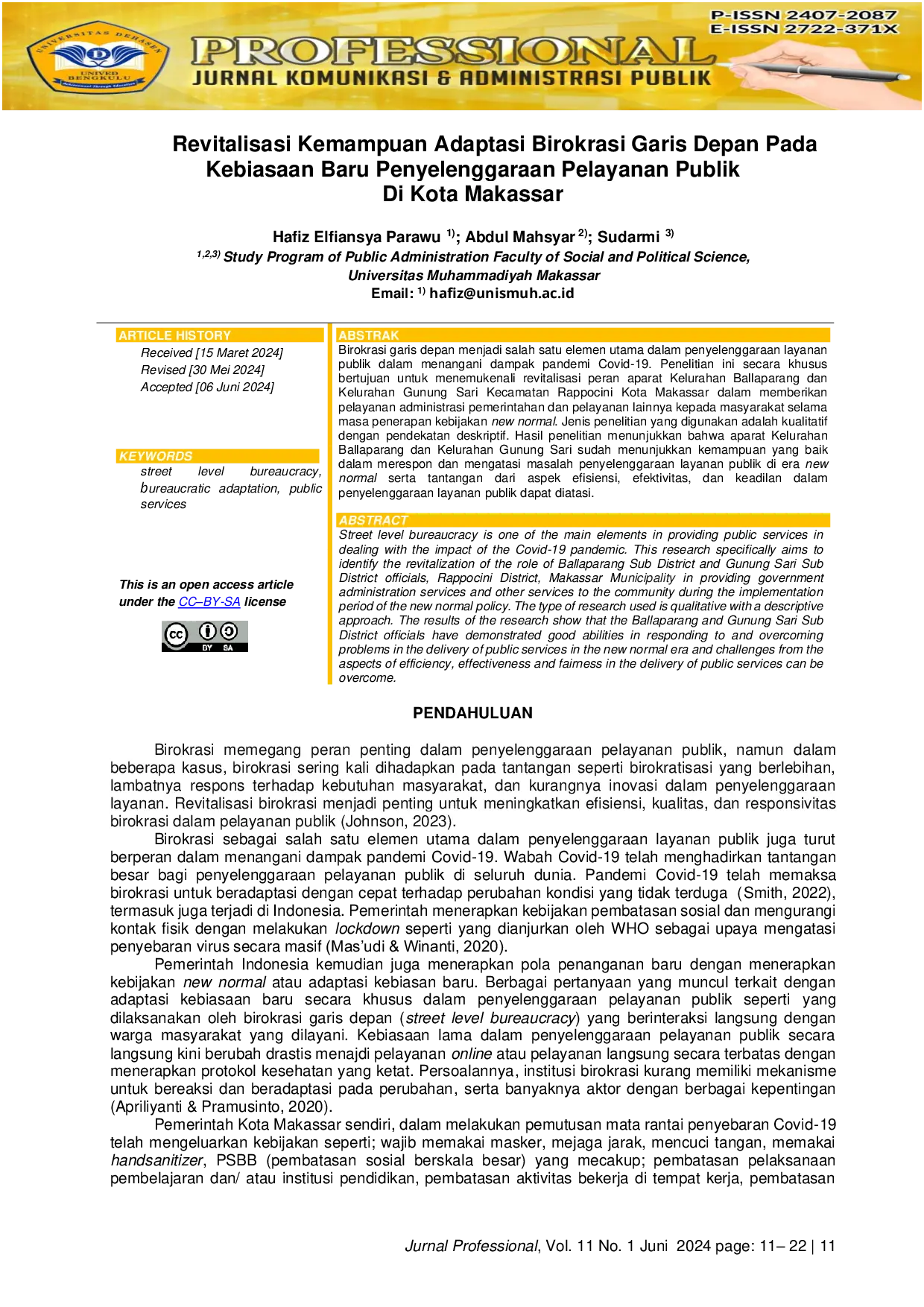 JURIS Revitalisasi Kemampuan Adaptasi Birokrasi Garis Depan Pada Kebiasaan Baru Penyelenggaraan Pelayanan Publik Di Kota Makassar