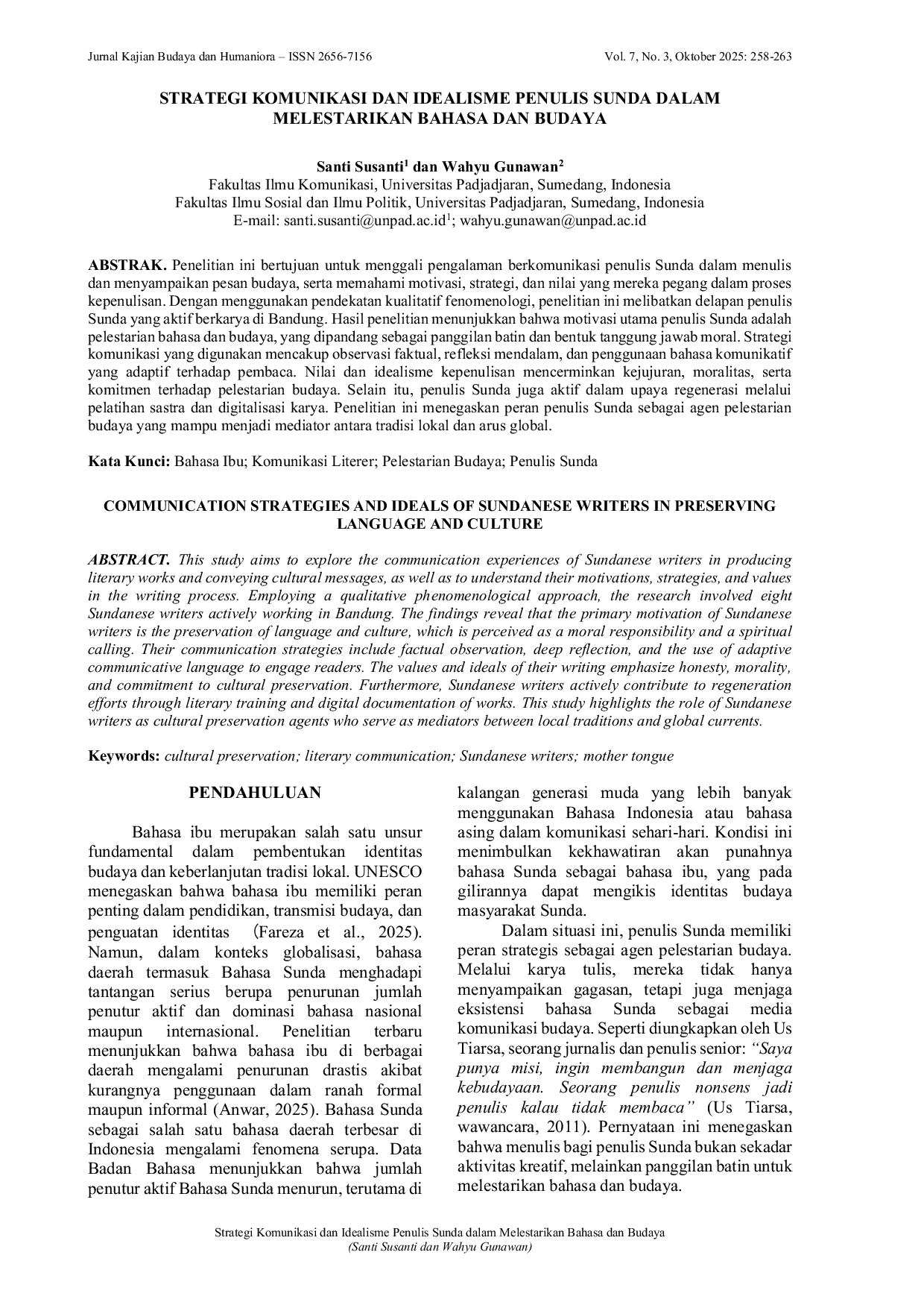 JURIS Strategi Komunikasi dan Idealisme Penulis Sunda dalam Melestarikan Bahasa dan Budaya