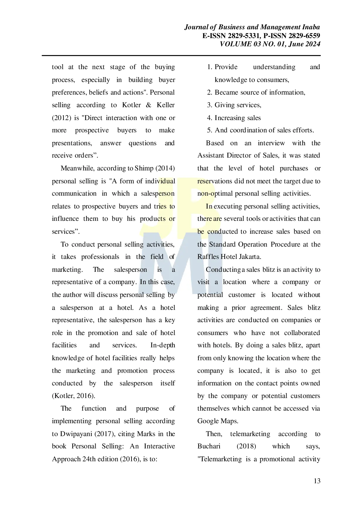 JURIS Personal Selling Done by Raffles Hotel Jakarta s Salespersons