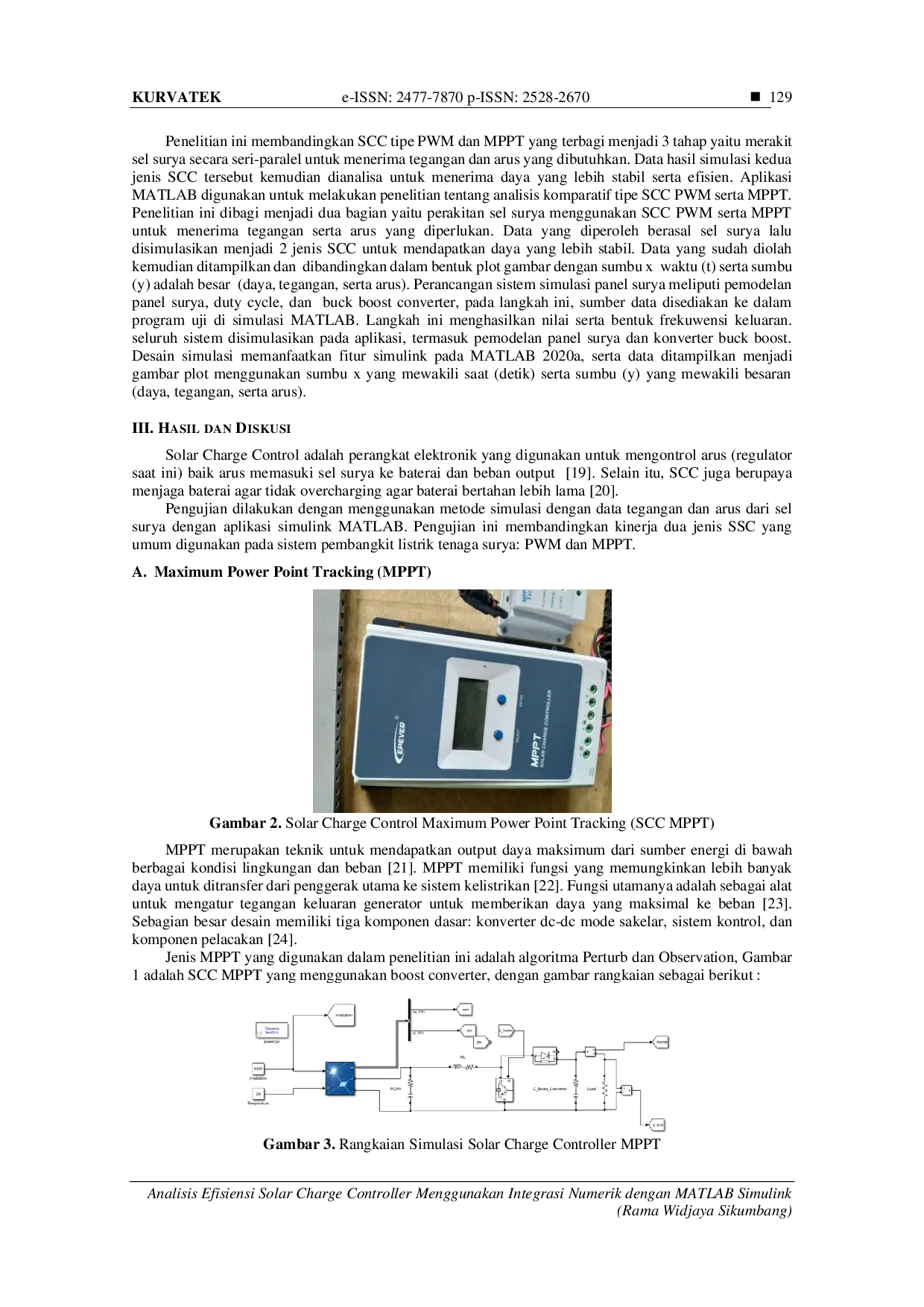 JURIS Analisis Efisiensi Solar Charge Controller Menggunakan Integrasi Numerik dengan MATLAB Simulink