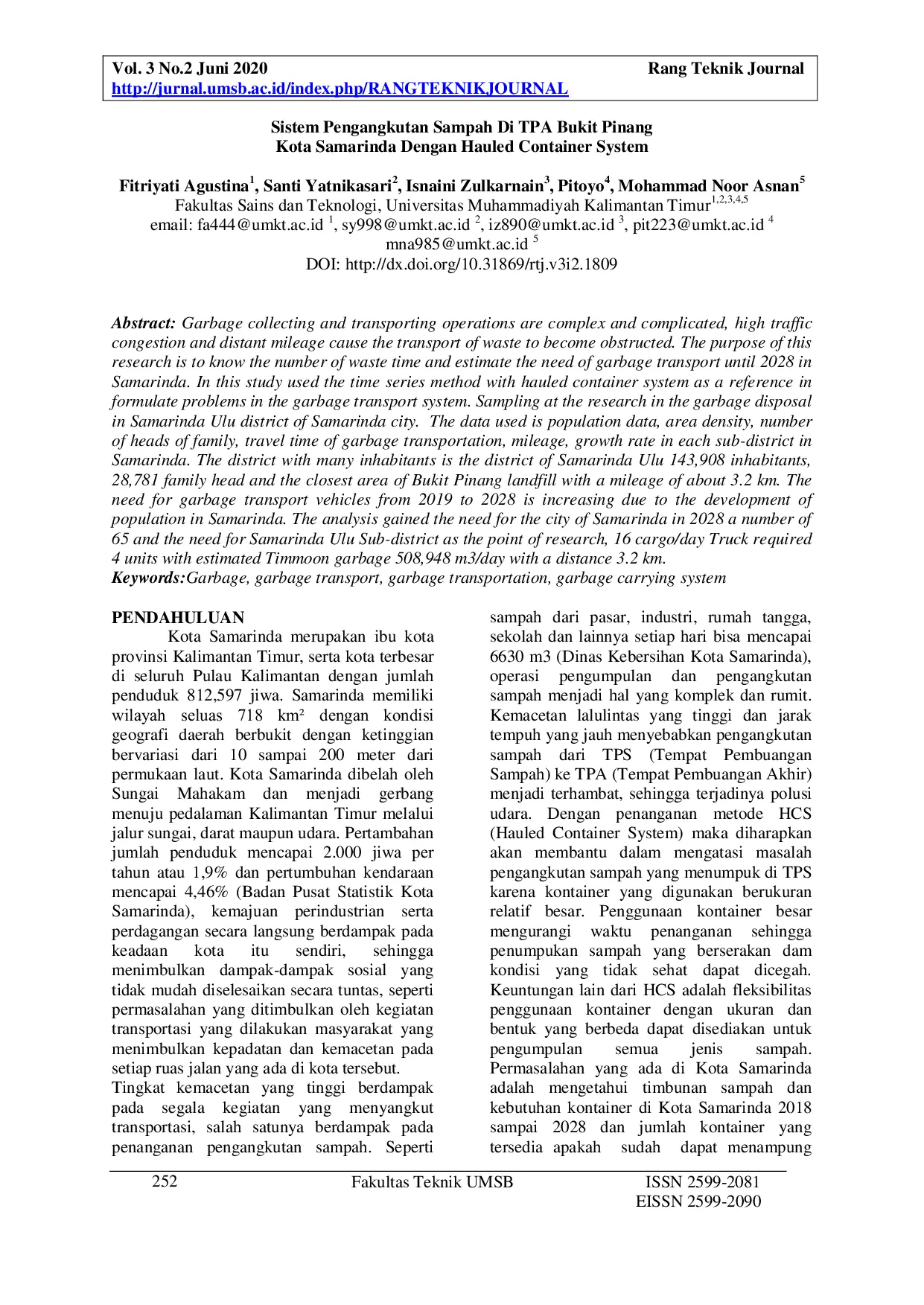 JURIS Sistem Pengangkutan Sampah Di Tpa Bukit Pinang Kota Samarinda Dengan Hauled Container System