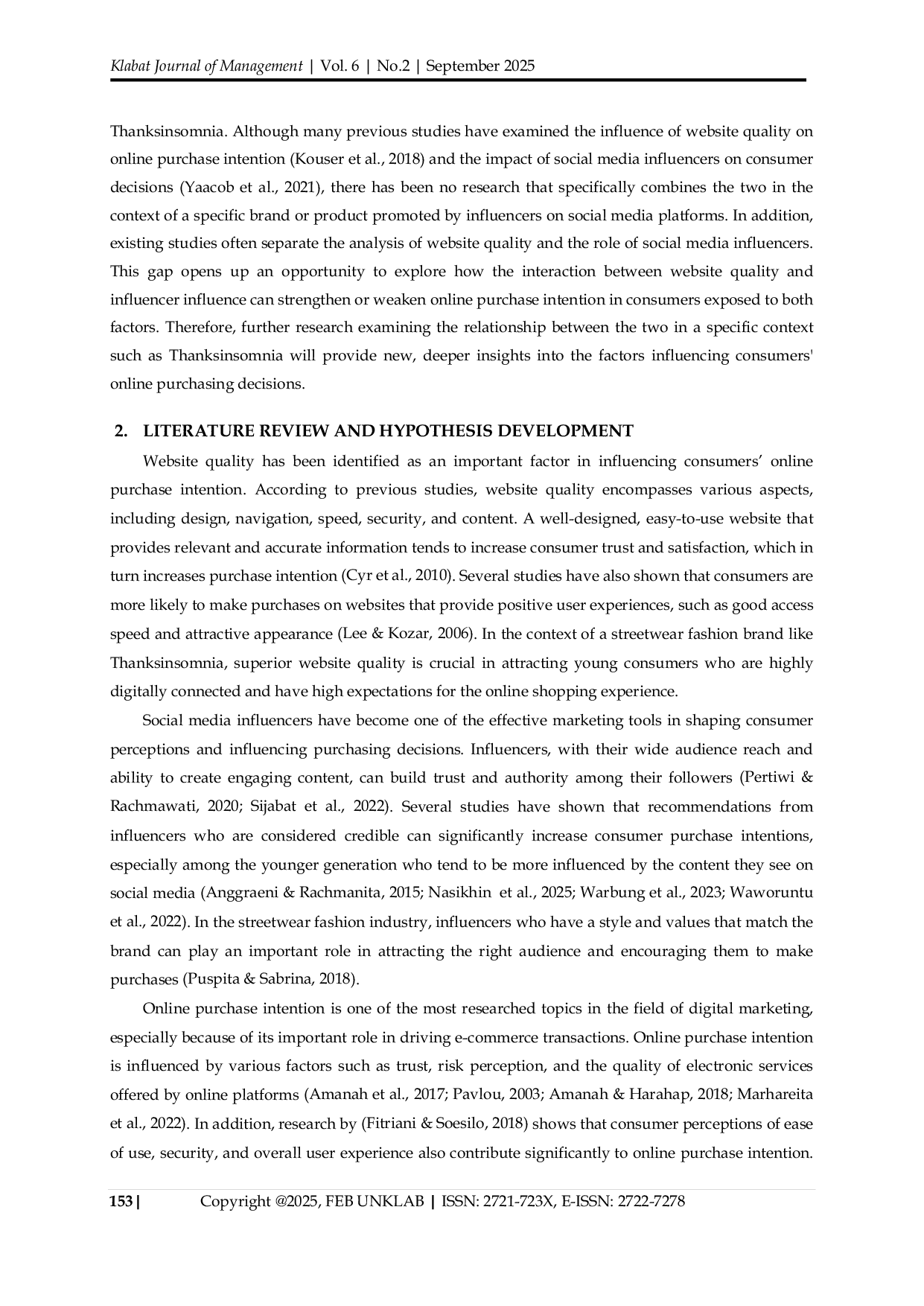 JURIS Website Quality and Social Media Influencers as Key Drivers of Online Purchase Intention in Thanksinsomnia