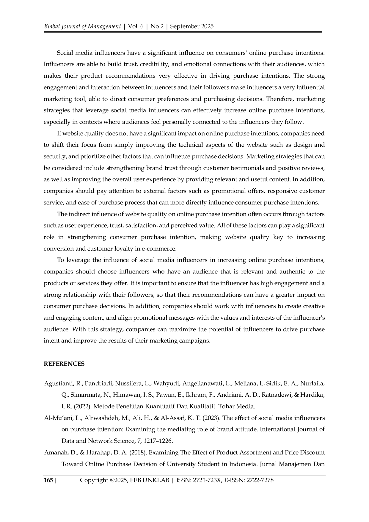 JURIS Website Quality and Social Media Influencers as Key Drivers of Online Purchase Intention in Thanksinsomnia
