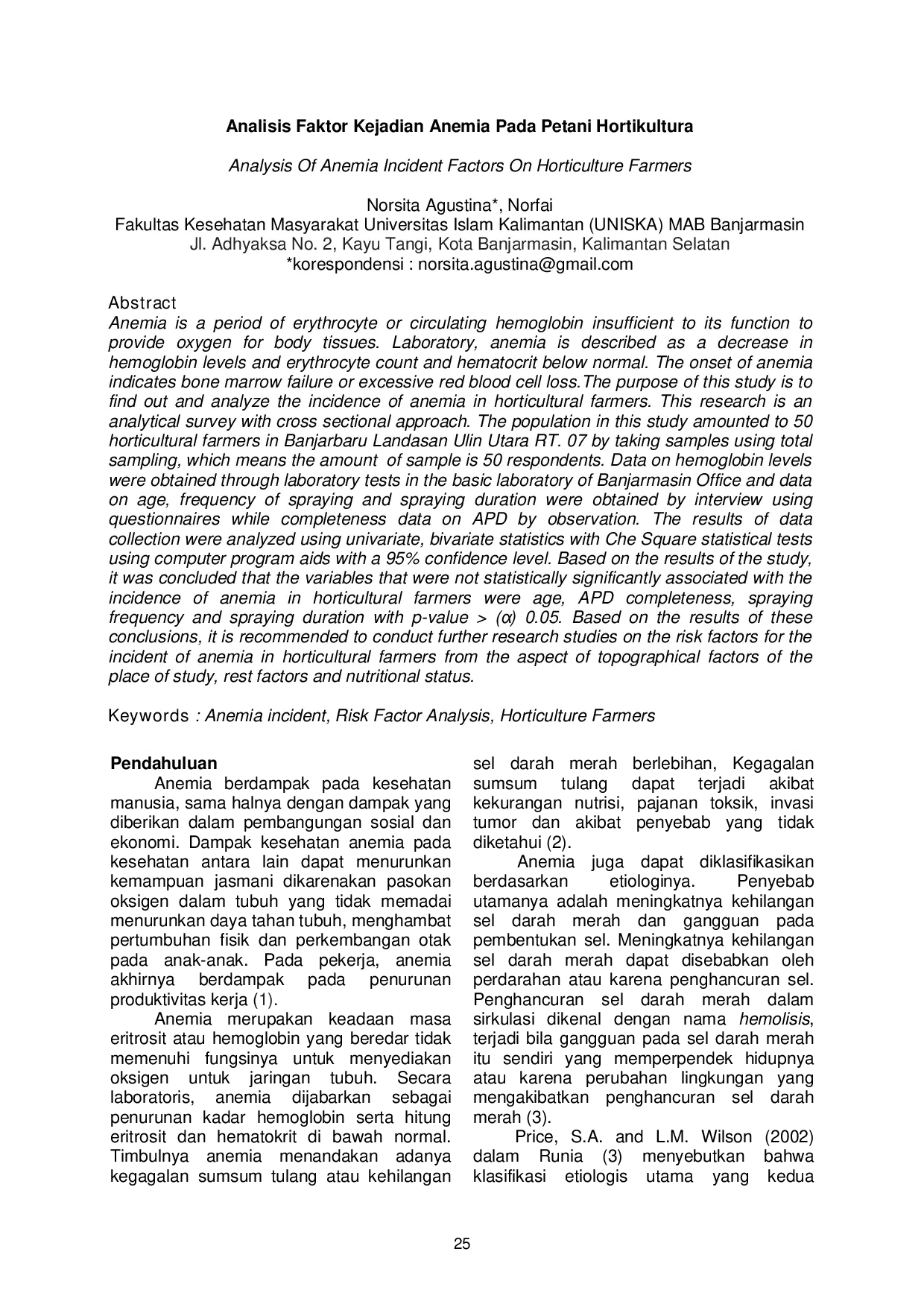 JURIS Analisis Faktor Kejadian Anemia Pada Petani Hortikultura