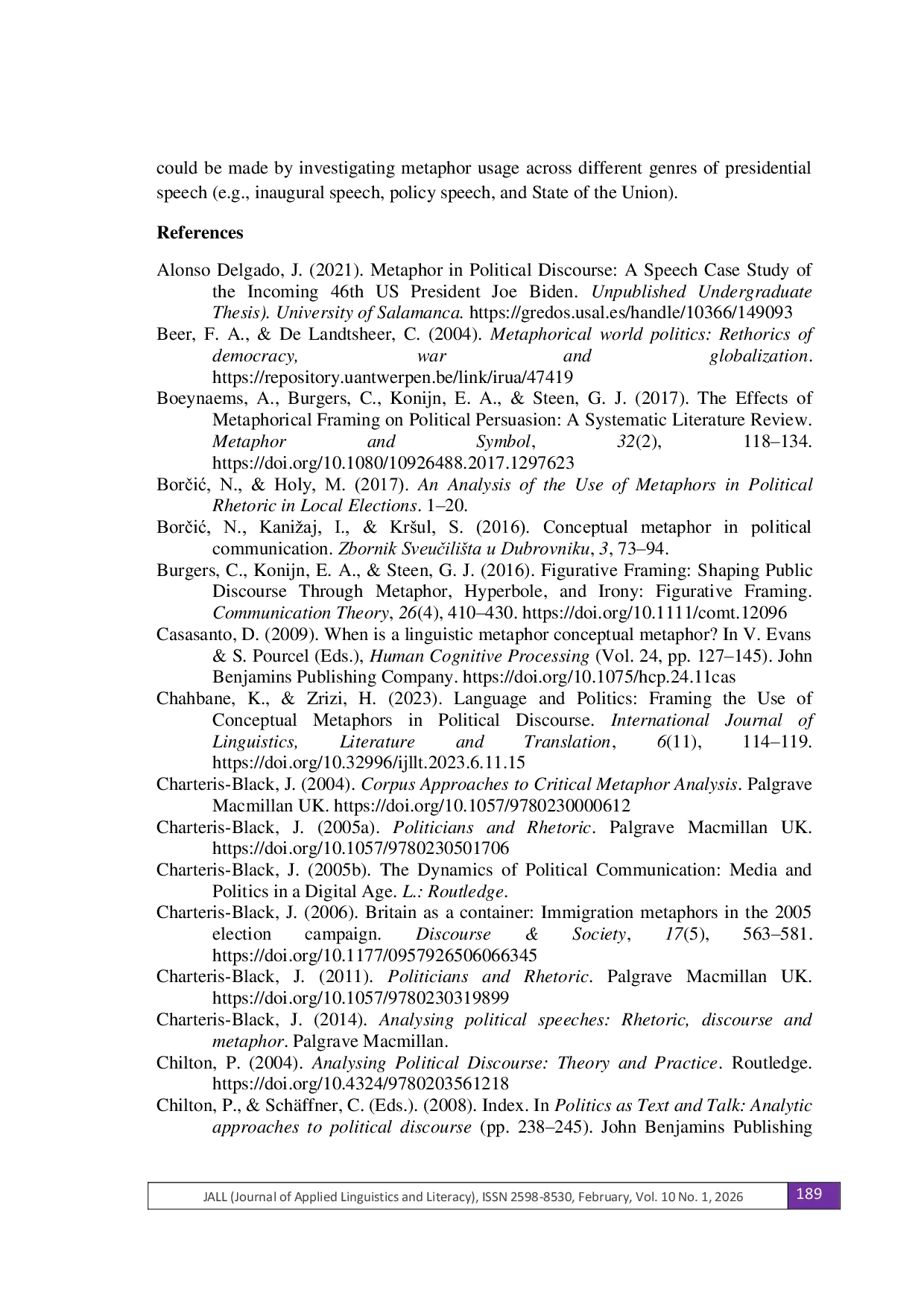 JURIS Metaphorical Framing in Political Discourse A Longitudinal Study of Conceptual Metaphor Use in American Presidential Speeches
