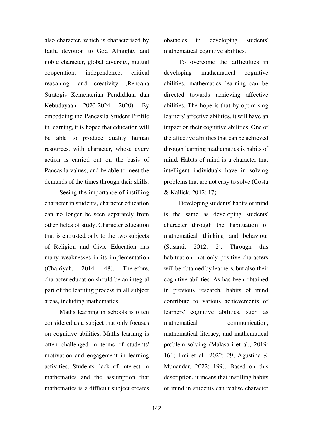 JURIS Character Education in Mathematics Learning Through Habits of Mind to Support the Achievement of Students Cognitive Mathematical Ability