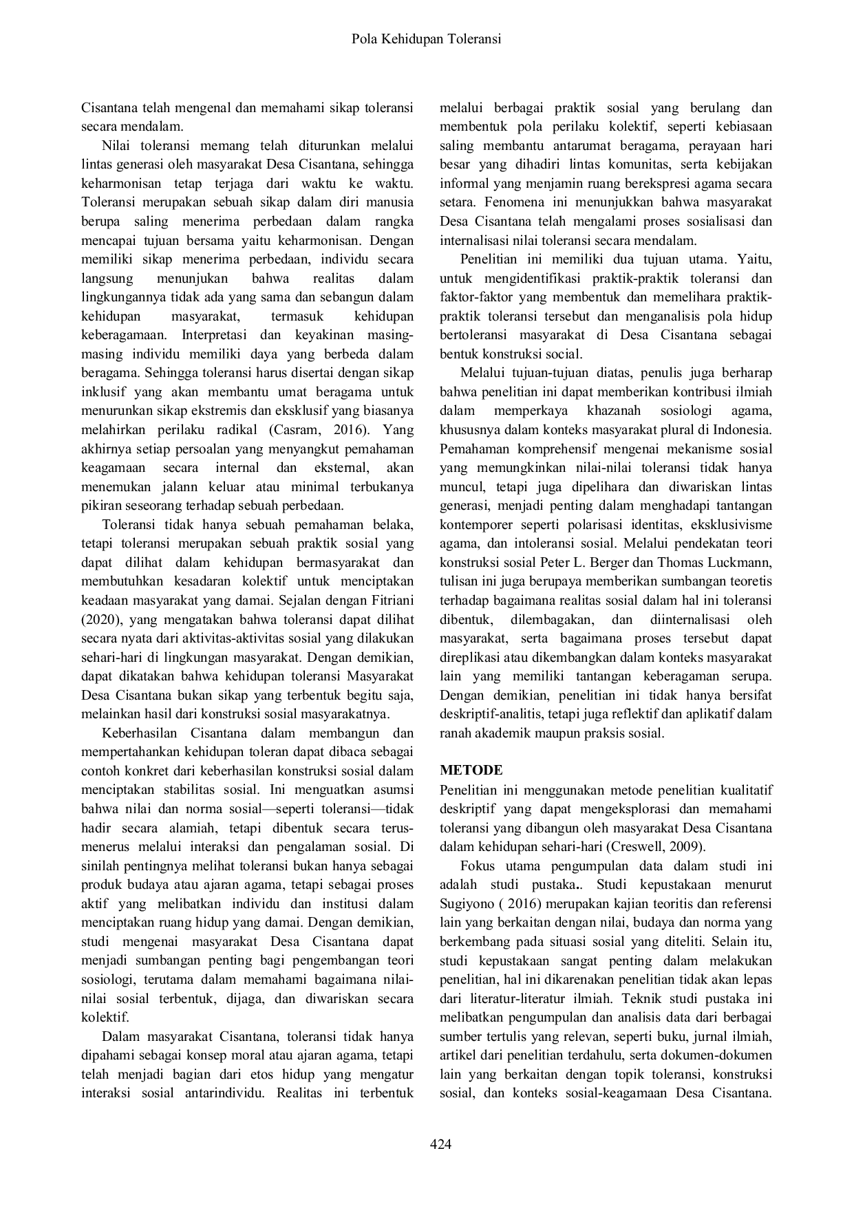 JURIS A Tolerant Lifestyle Analysis of Social Construction in Cisantana Village Kuningan Regency