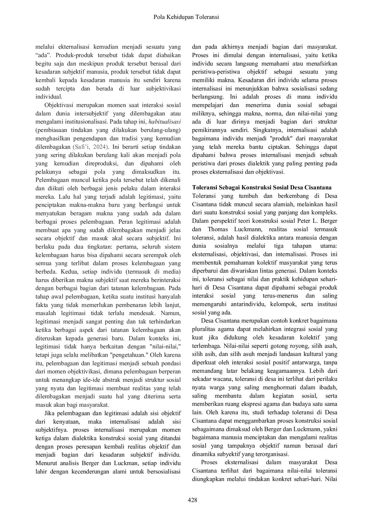 JURIS A Tolerant Lifestyle Analysis of Social Construction in Cisantana Village Kuningan Regency